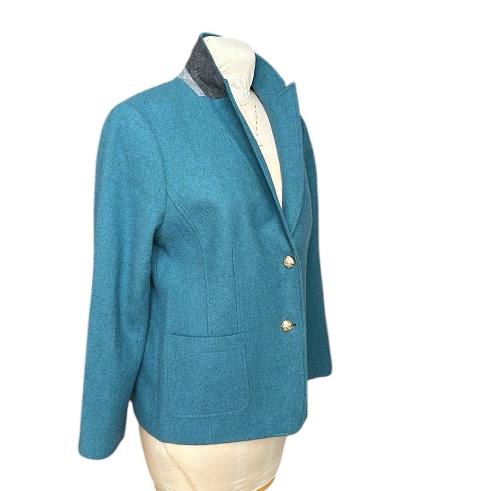 TALBOTS CLASSIC SHETLAND BLAZER Wool Blend Christmas Cozy Blue/Green/Gold 16